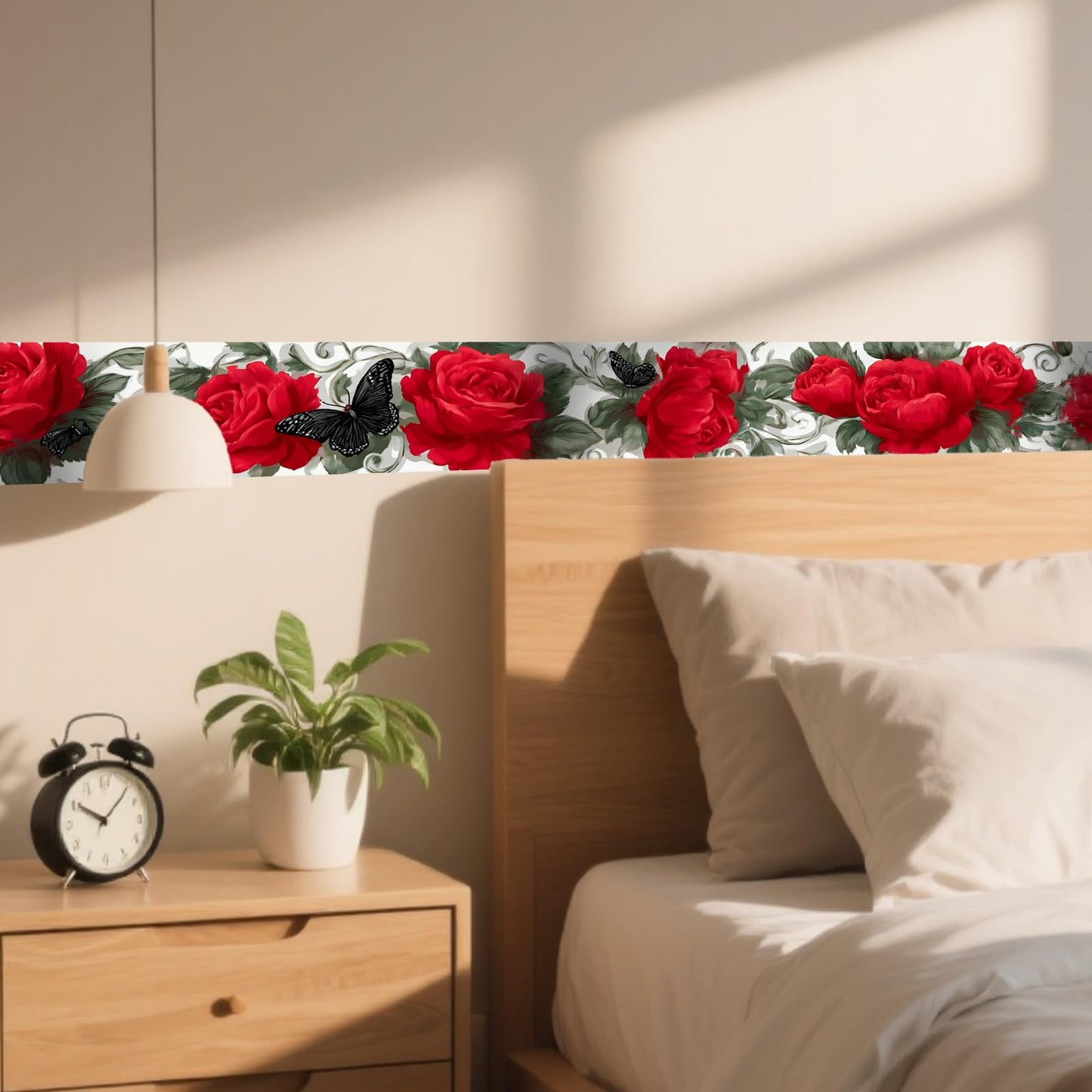 Nuxovilar Wallpaper Border Peel and Stick, Red Floral & Butterfly Pattern Self-Adhesive Wallpaper, PVC 3.94×16.4 Ft, Great for Bedroom, Living Room, Nature-Inspired Decor