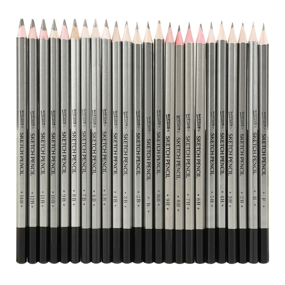 HEEPDD 24Pcs Drawing Sketching Pencil Set, Sketch Art Graphite Shading Pencils 9H 8H 7H 6H 5H 4H 3H 2H H HB F B 2B 3B 4B 5B 6B 7B 8B 9B 10B 11B 12B 14B for Beginners ProArtists