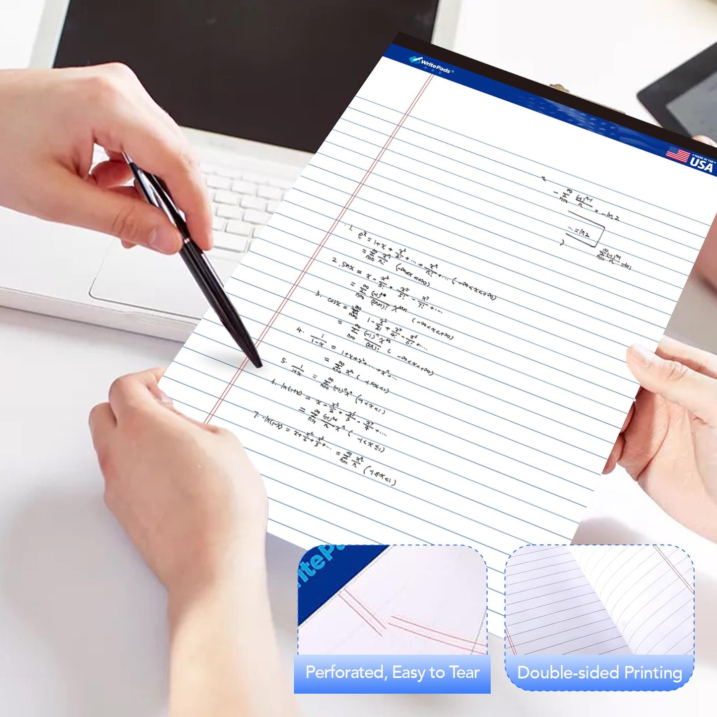 Legal Pads 8.5 x 11.75 Inch Wide Ruled Writing Pads, 12 Pack Note Pads - White Perforated Paper with Hard Back, 50 Sheets Per Pad, No Bleed Paper Notepad for Office, School, Business MADE IN USA