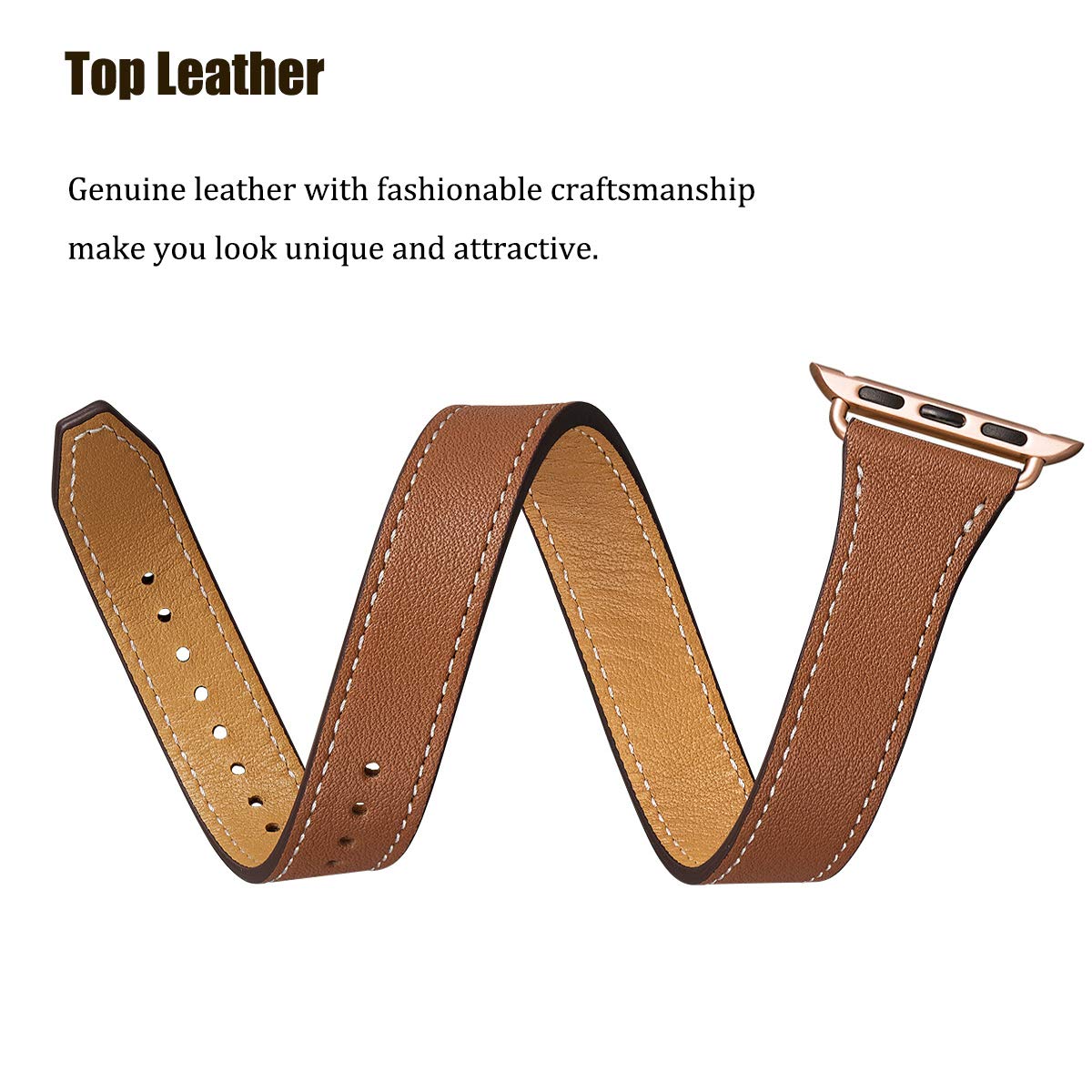 Bestig Bands Compatible with Apple Watch Band 40mm 41mm 38mm 42mm(Series 10 11) Women Men, Genuine Leather Double Tour Designed Slim Thin Strap for iWatch SE1/2/3 Ultra 3/2/1 Series 9 8 7 6 5 4 3 2 1