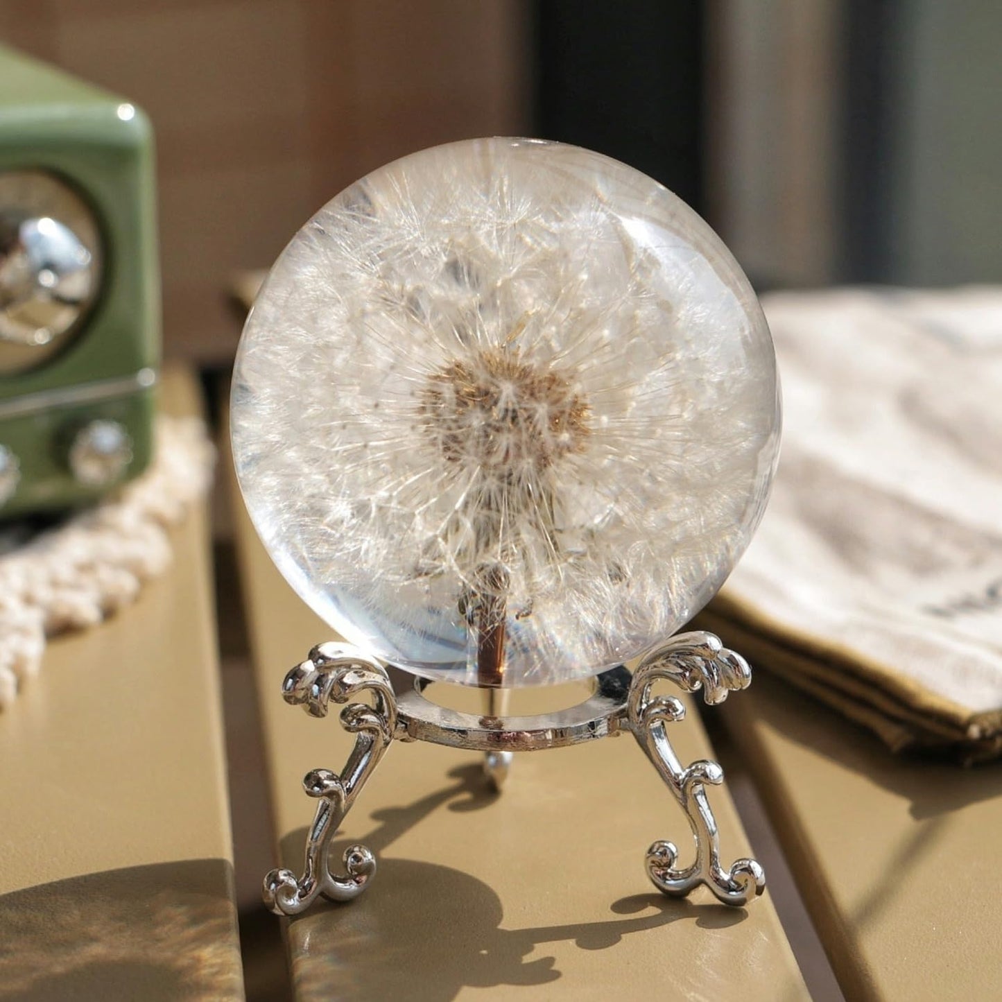 Real 60mm Dandelion Paperweight, Dandelion Resin Crystal Ball with Stand, Office Desktop Home Decor Gift for Dad,Mom,Teacher, Birthday, Wedding Valentine's Mother's Father's Day Gifts