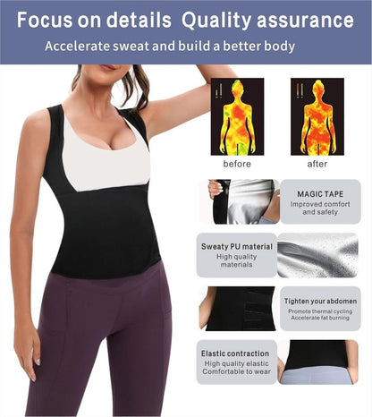 Women's Sauna Vest Waist Trainer - Adjustable Sweat Shaper Tank Top for Gym & Yoga | Tummy Control