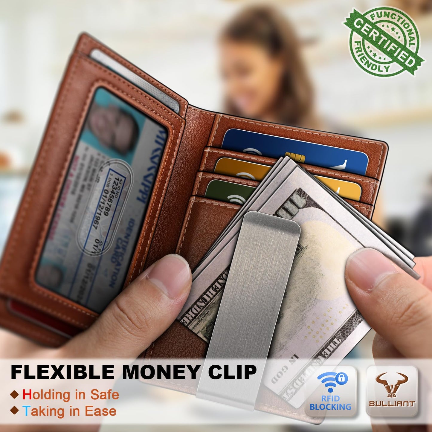 BULLIANT Men Airtag Wallet,Slim Wallet Money Clip Card Holder Magnetic Closure 12 Cards in Front Pocket RFID Blocking
