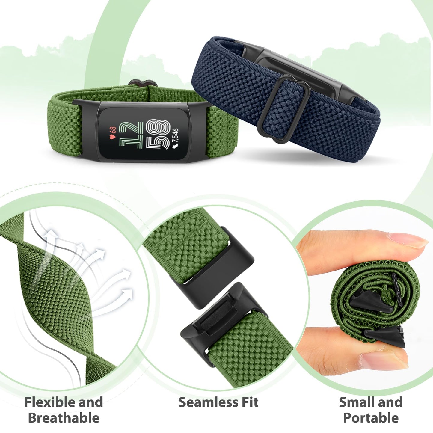 Bcuckood 5 Pack Elastic Nylon Watch Bands Compatible for Fitbit Charge 6/Fitbit Charge 5, Adjustable Breathable Replacement Stretchy Nylon Loop Wristband Sport Strap for Women Men
