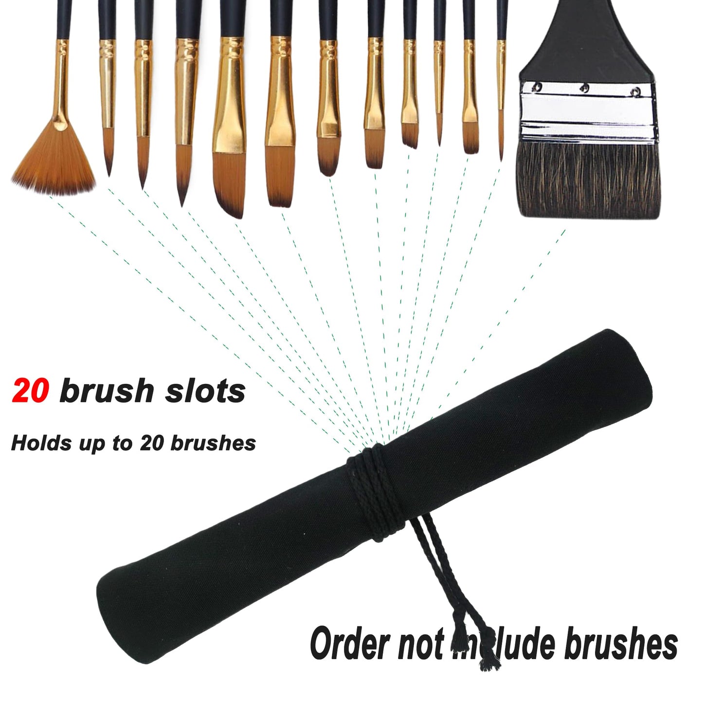 Funny live Paint Brush Holder Art Supplies, Artist Brush Holder & Art Supply Storage Organizer Roll-Up Case Bag, Protect Acrylic Oil Watercolor Paintbrushes (Black-20 Slot Pockets)