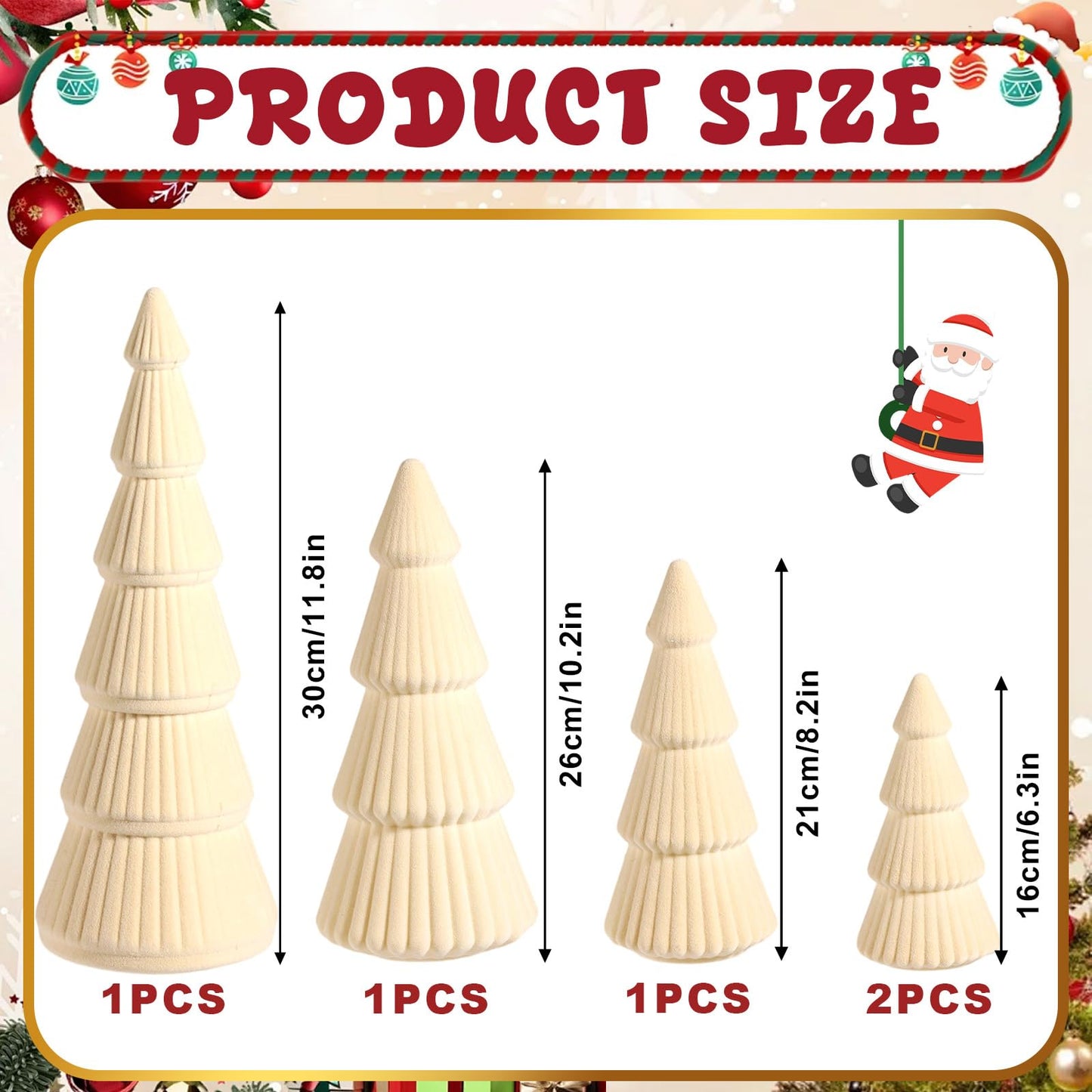 5 Pieces Christmas Velvet Trees Set Modern Christmas Decor 4 Szies Christmas Velvet Cone Trees Table Decoration Winter Decoration for Entryway Mantle Farmhouse(Creamy White)