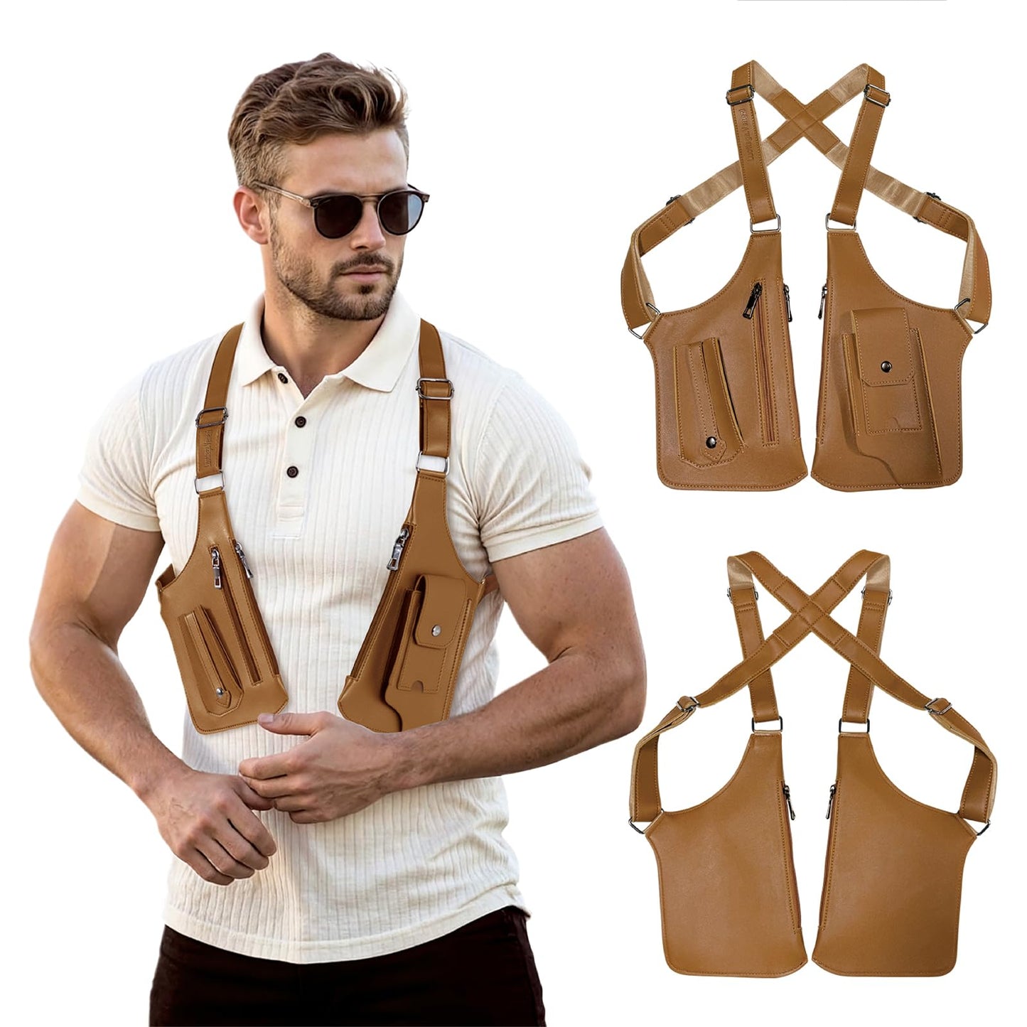 Double Shoulder Armpit Bag,Underarm Shoulder Bag for Men, Anti-Theft Underarm Wallet Pocket Holster Phone Leisure Double Shoulder Pouch,Multi-Purpose Armpit Tactical Bag,Travel Outdoors Easter (Brown)