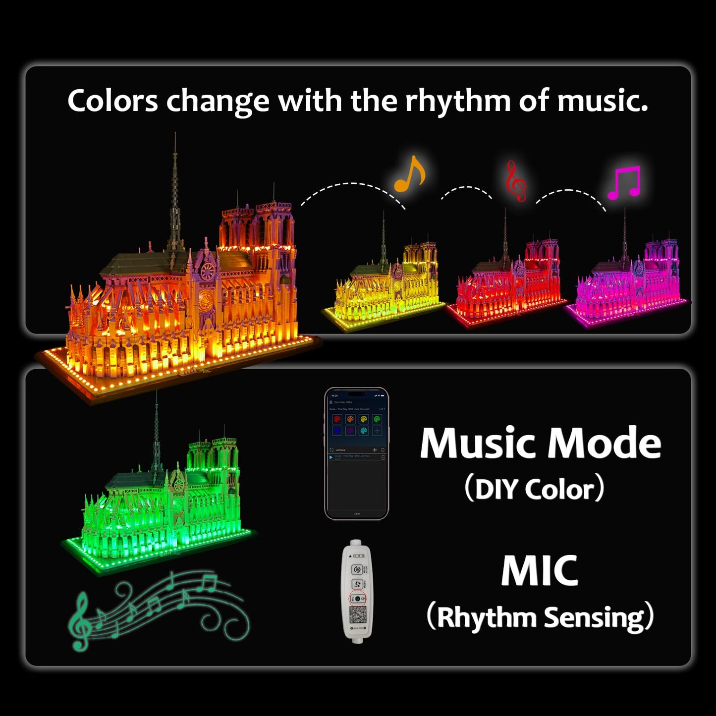 Neisouf Color Changing LED Light kit Compatible with Lego 21061 Notre Dame, App and Remote Control (No Model Only Light)