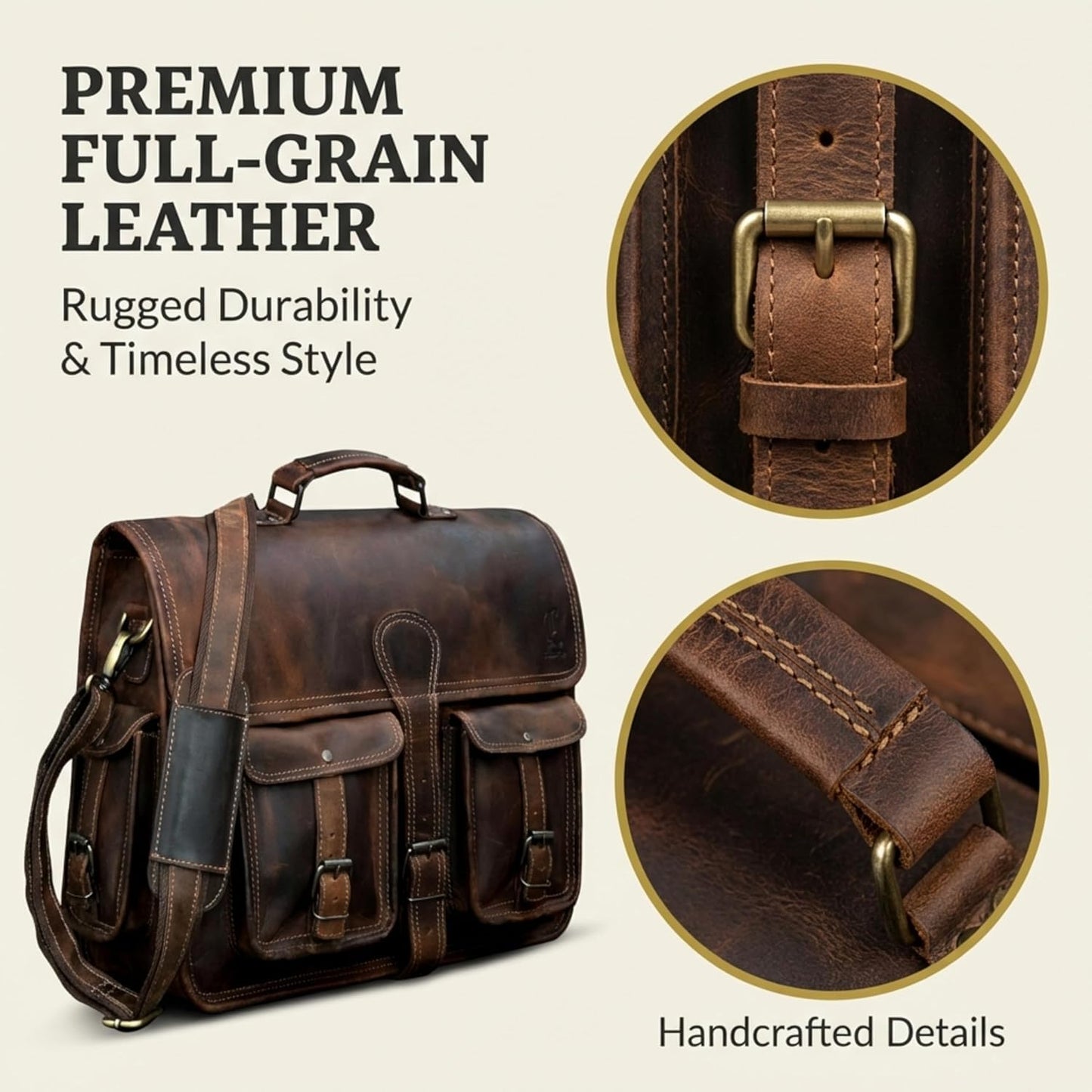Leather Briefcase Work Bag for Men Women Dark Brown Crossbody Genuine Leather Satchel Office Bag for Men Women 18 Inch Computer Travel Messenger Laptop Shoulder Bag Cureo
