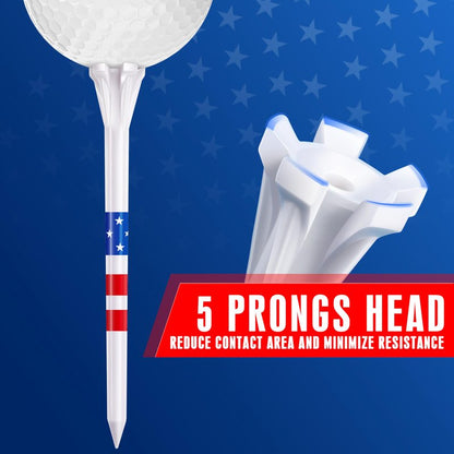 CHAMPKEY 5-Prong Plastic Golf Tees 120 Pack - Star and Stripe Marking System Golf Plastic Tees - Includes 100 Pcs 3-1/4" and 20 Pcs 1-1/2" Plastic GLF Tees (3-1/4")