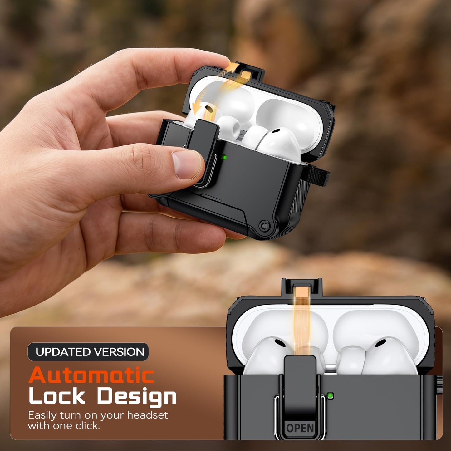 Inesore Compatible with AirPods Pro 3 Case,Secure Lock & Phone Stand Design,Compatible with MagSafe,Automatic Snap Switch Secure Cover (Black,for AirPods Pro 3)