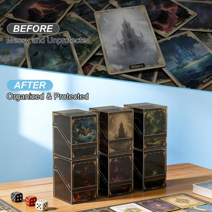 Mlikero Card Deck Cases, 6 Pack Acrylic Commander Deck Box Holding 100+ Sleeved Cards with 6 Dividers, Sturdy Card Storage Box Fit for MTG, TCG, Sports Cards (Clear&Black)