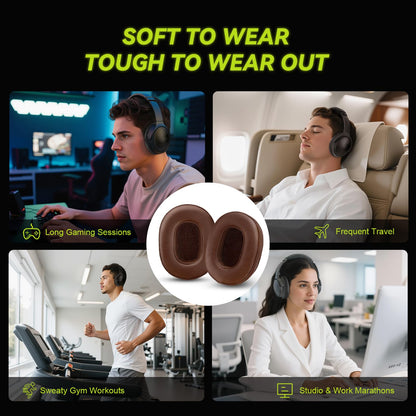 Aurivor Genuine Leather Ear Pads Cushions for Audio-Technica ATH MSR-7, Headset Earpads Covers for M50X M40X M30X M20X, HyperX Cloud, SteelSeries Arctis 1 3 5 7 9 9X Pro Prime, Stealth 600 & More