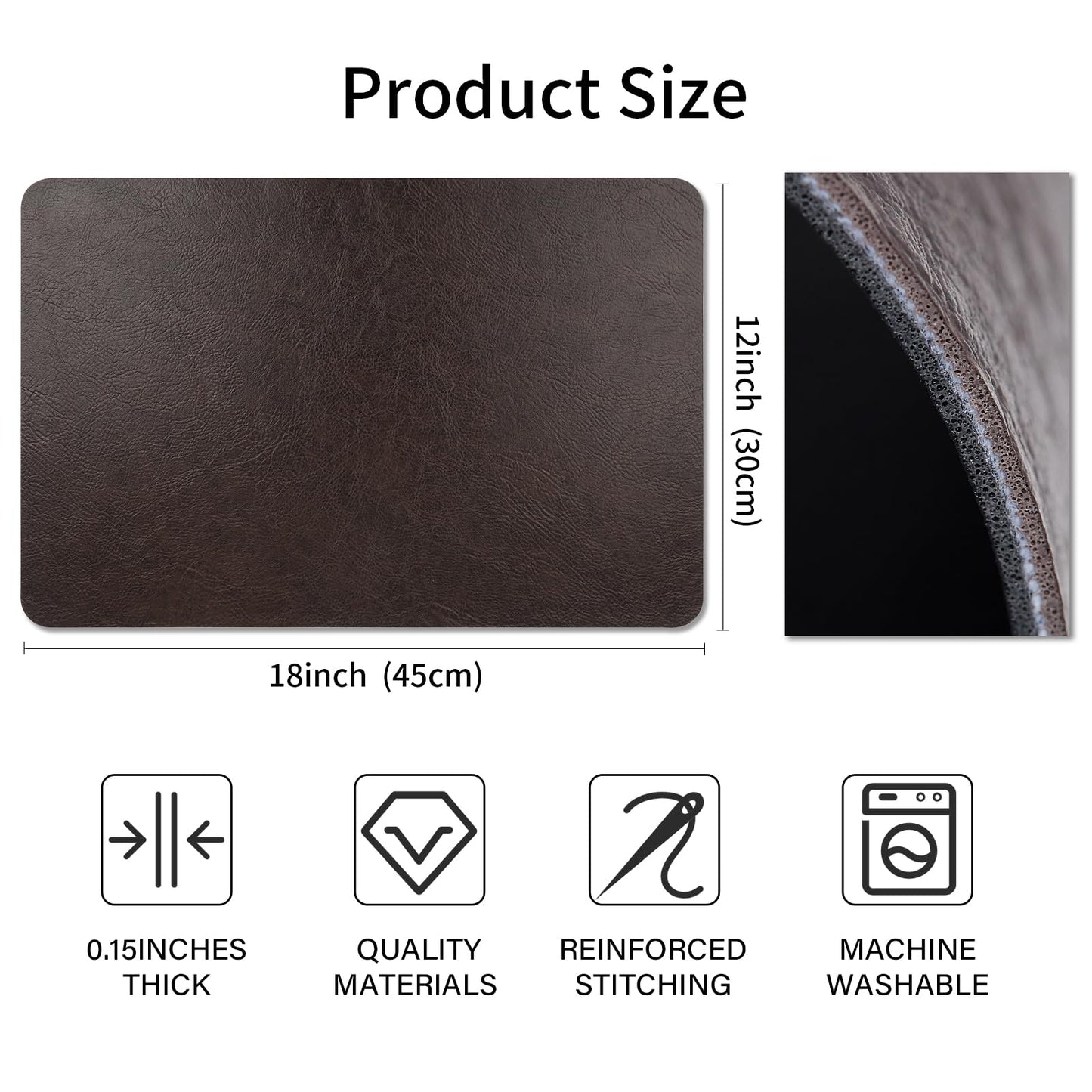 EDanle Cowhide Pattern Faux Leather Placemats Set of 4,Heat Resistant Non-Slip Waterproof Wipeable Washable Kitchen Dining PU Table Place Mats,Double-Sides Available,Black Brown