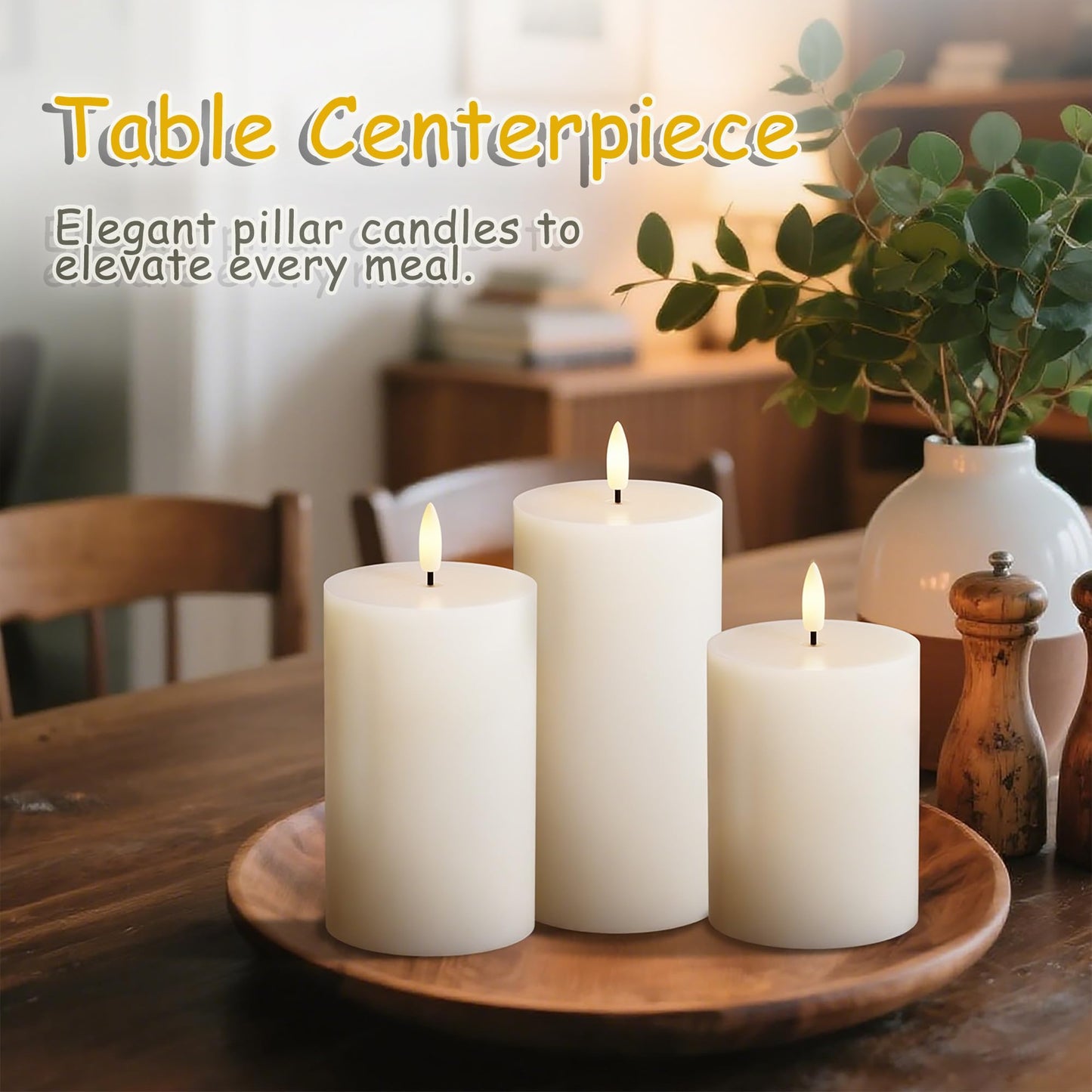 JOIONE Flameless Pillar Candles with Remote, 3 Pack Battery Operated Real Wax LED Candles, LED Candle that Perfect for Home Decorations Fireplace Table, White