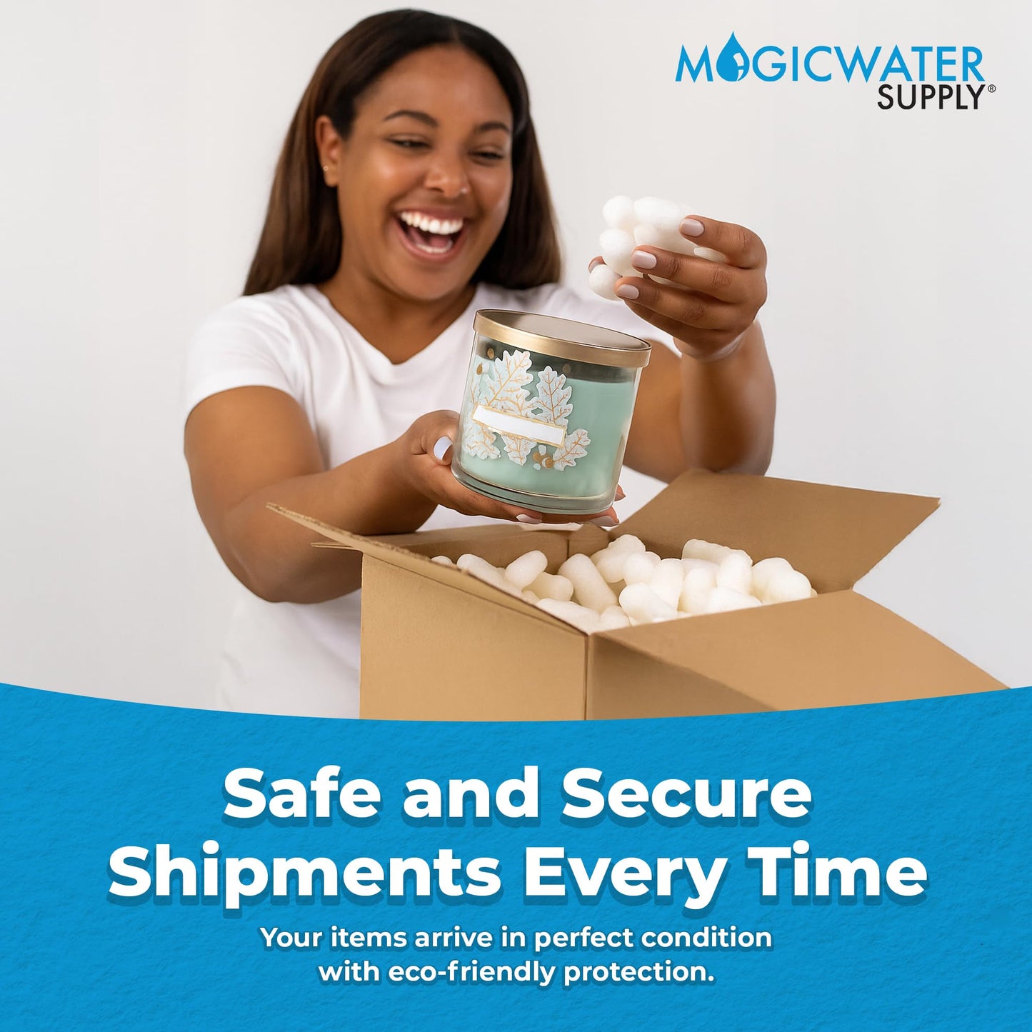 MagicWater Packing Peanuts for Shipping - 1 Cu Ft - Bio Tube Recycled Compostable & Biodegradable Void Filler - Cushion for Shipping Packaging - Dust-Free & Abrasion Resistant - Non Styrofoam