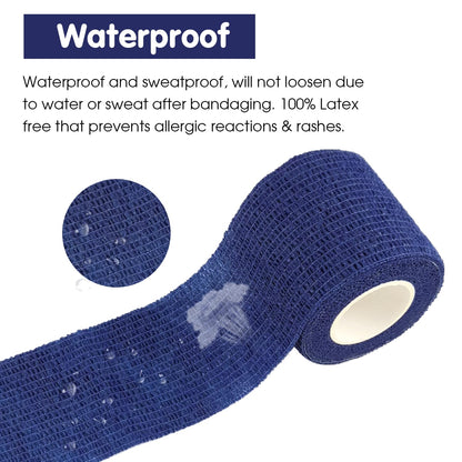 COMOmed Self Adherent Cohesive Bandage 2"x5 Yards First Aid Bandages Stretch Sport Athletic Wrap Vet Tape for Wrist Ankle Sprain and Swelling,Navy Blue(6 Rolls)