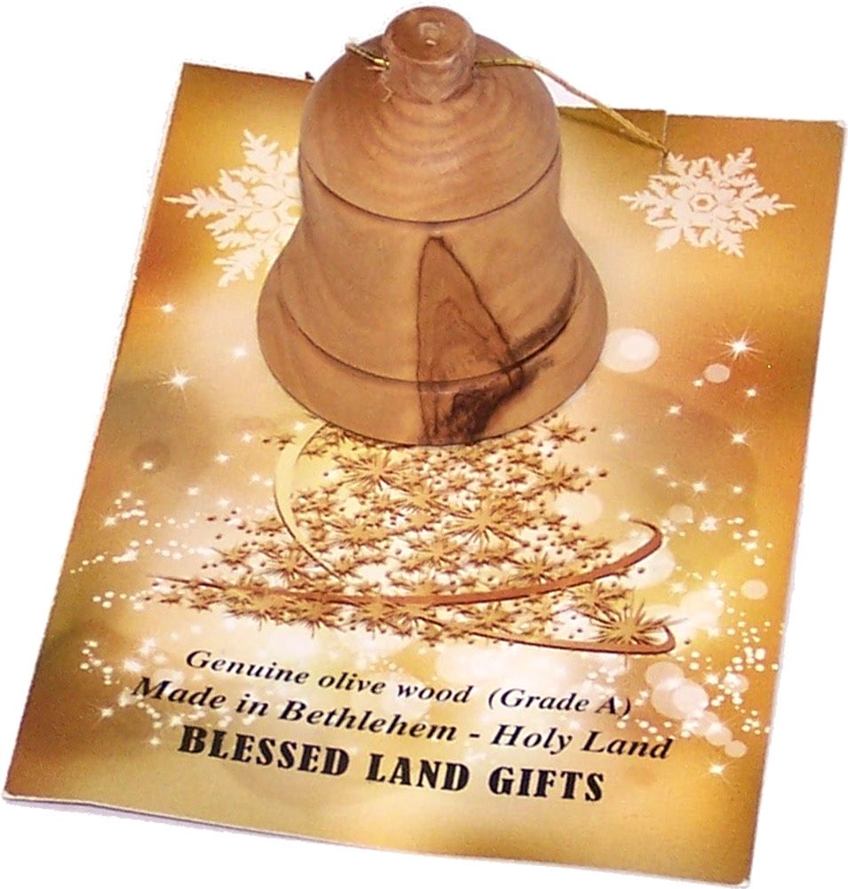Holy Land Market Hand Made Olive Wood Ornaments - Tree Hanging Bells - Christmas Tree Ornaments from the Holy Land (3, 1.5 Inches)