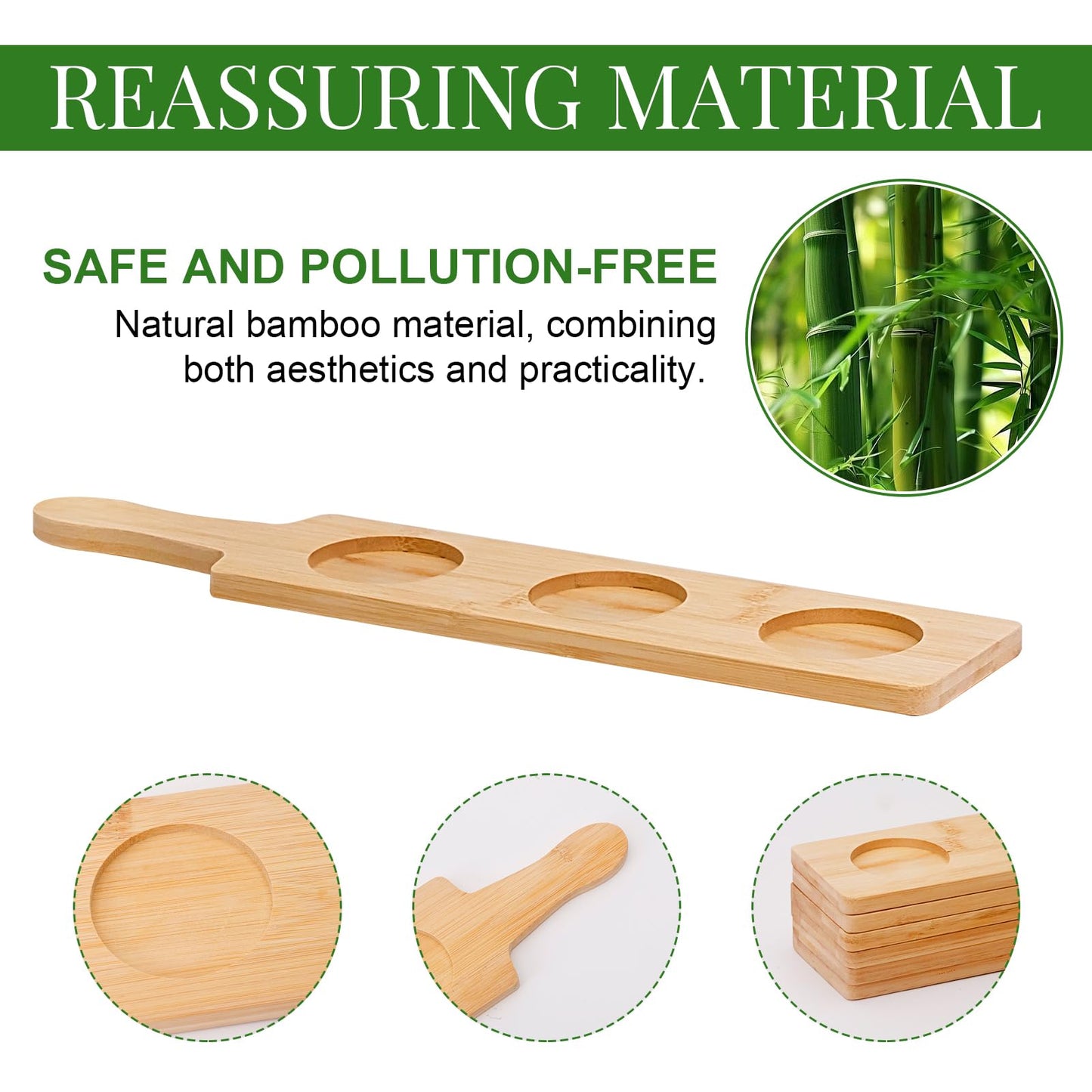 6 Pcs Flight Boards for Tasting, 2.17 Inch Dia Bamboo Beer Flight Board 3 Slots Flight Serving Paddles for Wine Whiskey Coffee Drink