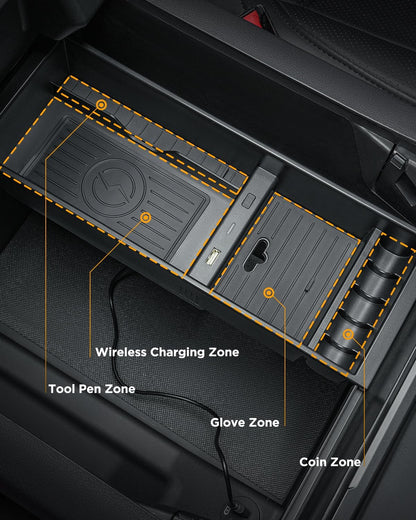 CarQiWireless Wireless Charger for F150 2009-2023 2024 2025, Center Console Organizer Box for Ford F150 Accessories F-150 2009-2014 2015 2016 2017 2018 2019 2020 2021 2022 2023 2024 2025