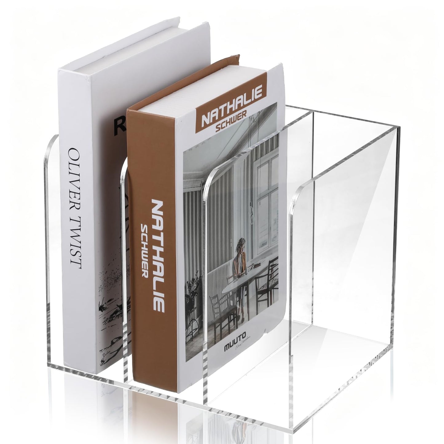 Oqqlin Acrylic Desk Organizer, Thickened Clear Magazine Holder with 3 Vertical Compartment Acrylic File Sorter Organizer for Office, Home, Classroom