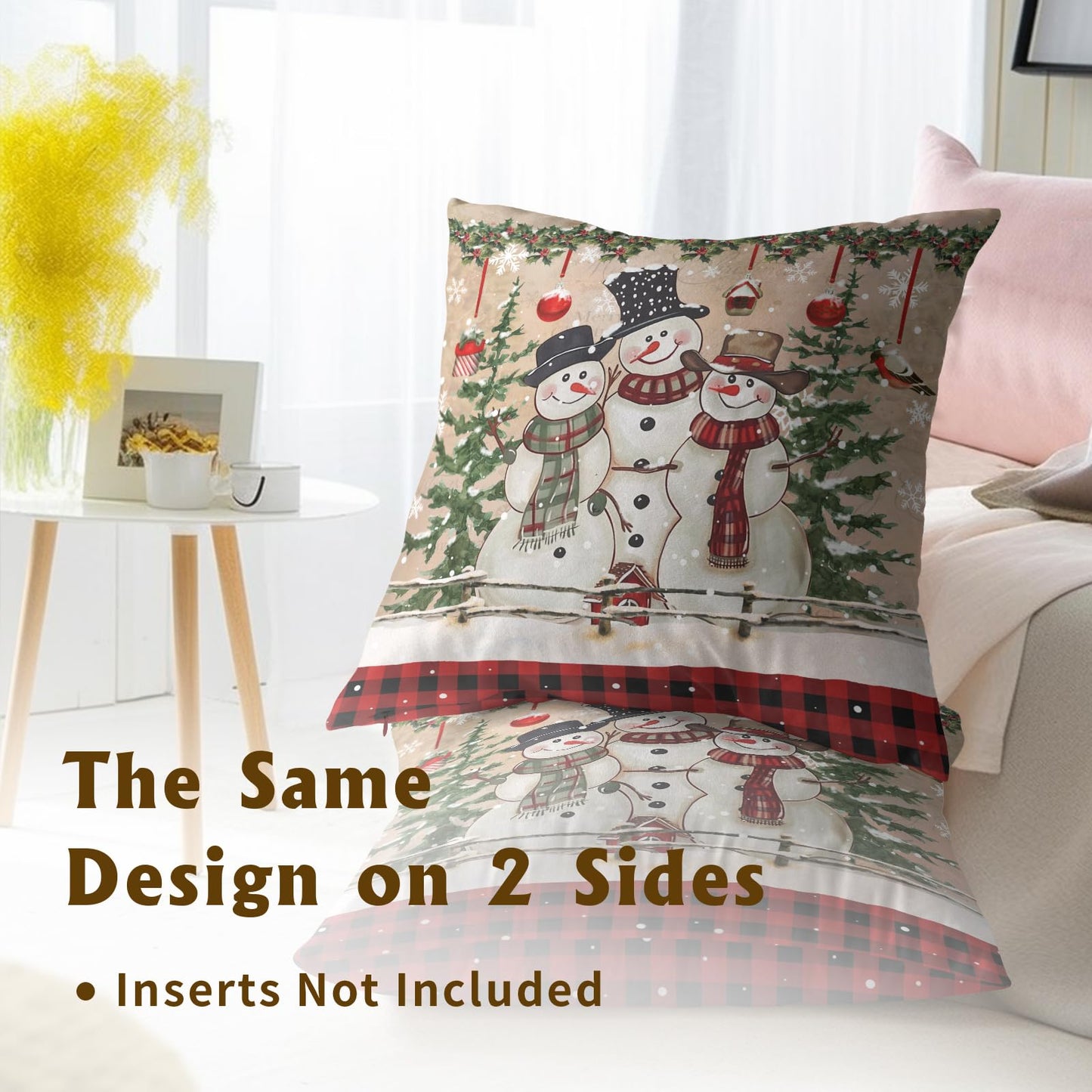 Giwawa Winter Snowman Throw Pillow Covers 18x18 Inch Set of 2 Red Buffalo Plaid Cushion Cover Accent Pillow Protector for Home Sofa Bedroom Decor