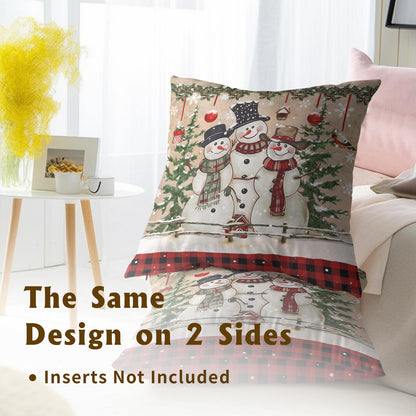 Giwawa Winter Snowman Throw Pillow Covers 18x18 Inch Set of 2 Red Buffalo Plaid Cushion Cover Accent Pillow Protector for Home Sofa Bedroom Decor