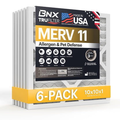 BNX TruFilter 14x14x1 Air Filter MERV 11 (6-Pack) - MADE IN USA - Allergen Defense Electrostatic Pleated Air Conditioner HVAC AC Furnace Filters for Allergies, Dust, Pet, Smoke, Allergy MPR 1200 FPR 7