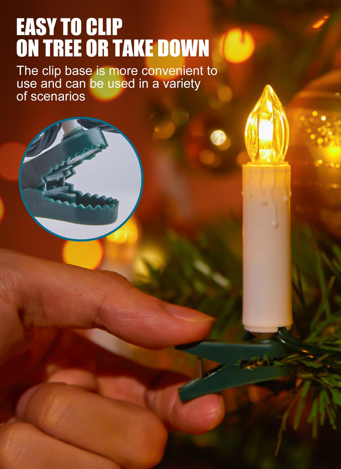 Christmas Tree Candle String Lights Plug in, 50 LED Flameless Candle Lights with Clips, 48Feet Candle Twinkle Lights for Xmas Tree Festive Holiday Seasonal Celebration Decoration, Warm White