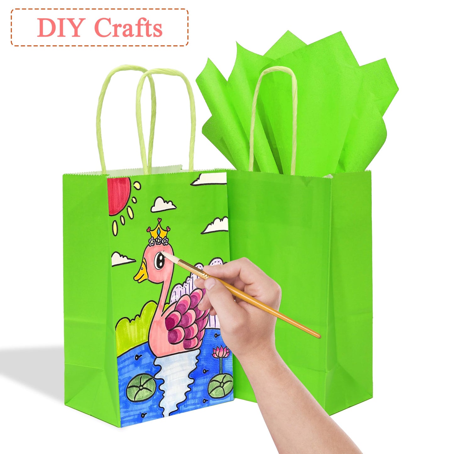 IN-JOOYAA 30 Pcs Small Size Kraft Paper Bags Gift Christmas Party Favor Bags with Handle(5 x 3.1 x 8.2 in, Green)