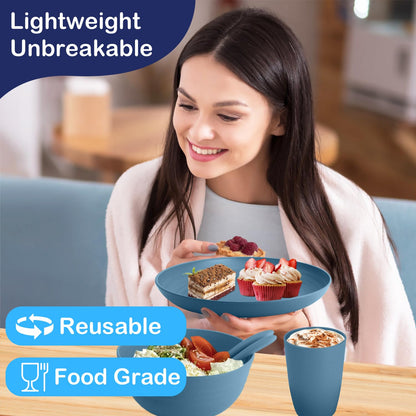 Wheat Straw Dinnerware Set 40-Piece Service for 8 Unbreakable Dishes Set Plates and Bowls Sets Drinking Glasses Microwave Safe Dish Set Lightweight Dinnerware Set for Home & Kitchen - Yellow