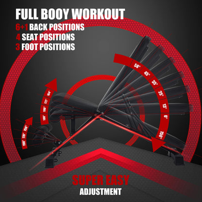 Weight Bench Adjustable Strength Training Workout Benches Foldable Work Out Incline Bench Set for Home Gym Weight Lifting Dumbbell Exercise Full Body Workout with Resistance Rope