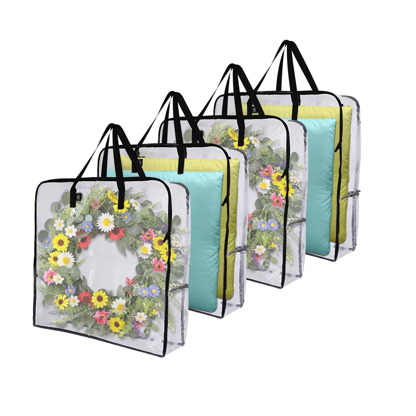 VENO 4 Pack Summer Wreath Storage Bag, Spring, Christmas Decoration Garland Container, 30 Inch Clear Door Wreath Organizers, Moving Boxes, Packing Supplies for College (Square - 4 Pack)