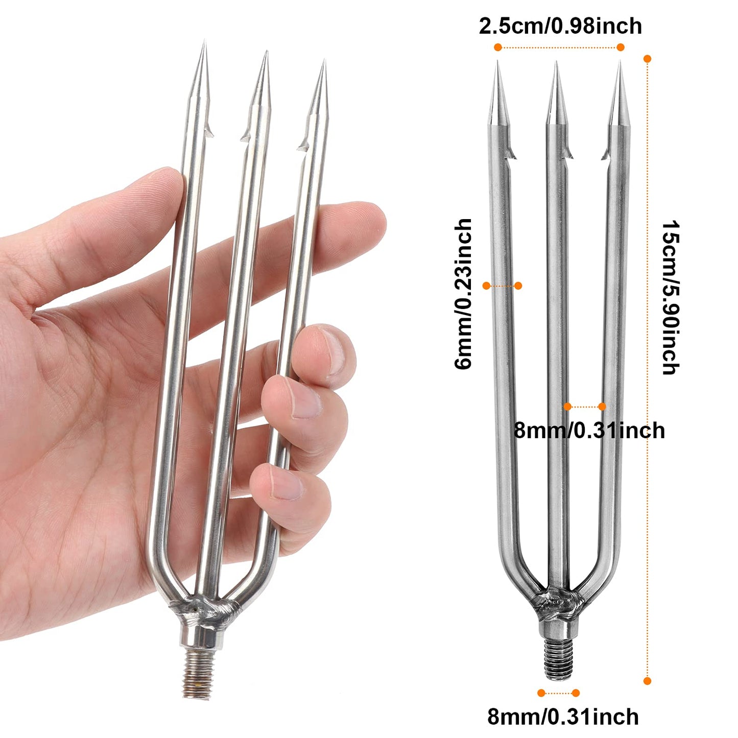 FREGITO Fishing Harpoon Stainless Steel Fishing Barbed Spear Gig Gaff with 8mm Screw for Outdoor Fishing Landing Large Fish Frog