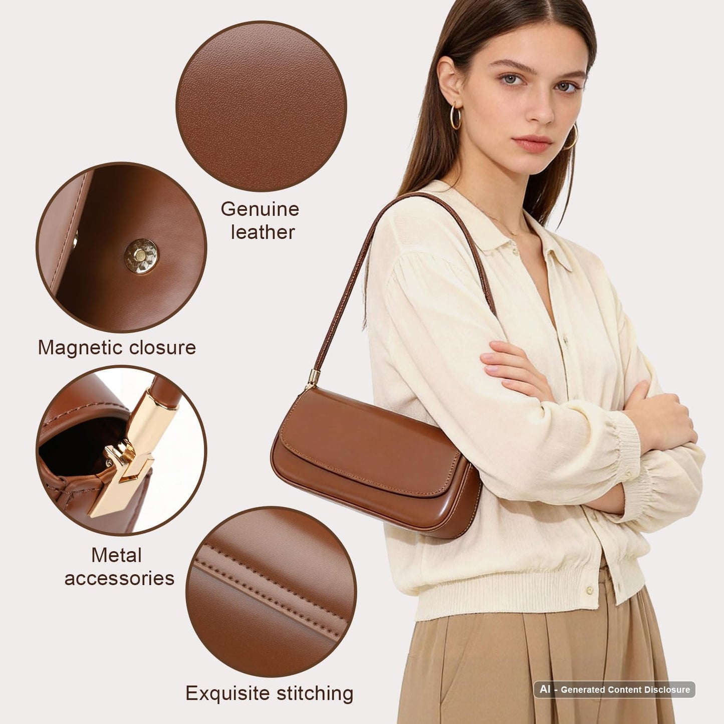 MoreFarther Leather Shoulder Bags for Women, Mini Cute Everyday Purses Trendy, Women's Hobo Handbags with Magnetic Closure (Wine-Red)