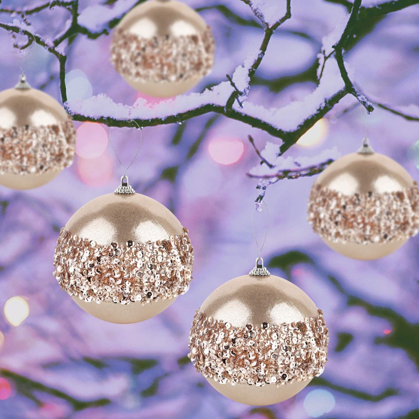 ZHANYIGY 4pc Champagne Gold Christmas Ball Ornaments, 4pc Set Red Shatterproof Christmas Decorations Tree Balls for Xmas Trees Wedding Party Holiday Decorations
