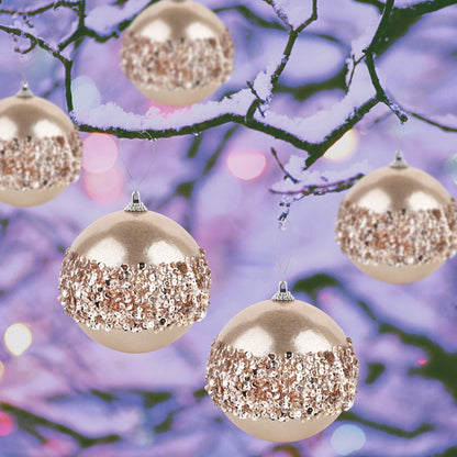 ZHANYIGY 4pc Champagne Gold Christmas Ball Ornaments, 4pc Set Red Shatterproof Christmas Decorations Tree Balls for Xmas Trees Wedding Party Holiday Decorations