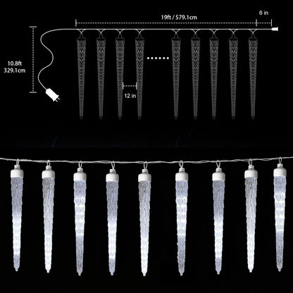 beatineon Icicle Lights for Outside,20ft 480 LEDs Crystal Meteor Shower Icicle Lights,Waterproof Plug in Hanging Icicle Christmas Lights for Christmas Garden Tree Decor