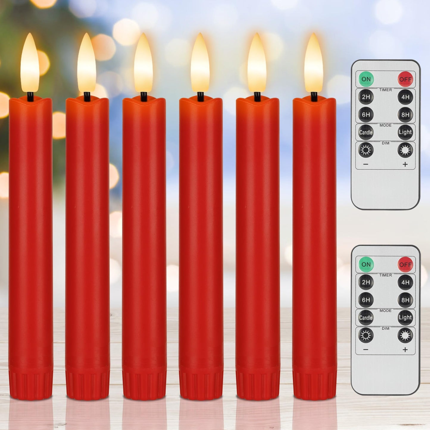 AFINETH Red Flameless Candles with Remote, Short Christmas Taper Candles Battery Operated, 6 Inch Flickering Flameless Candlesticks for Winter Home Holiday Xmas Decor, 6 Pack