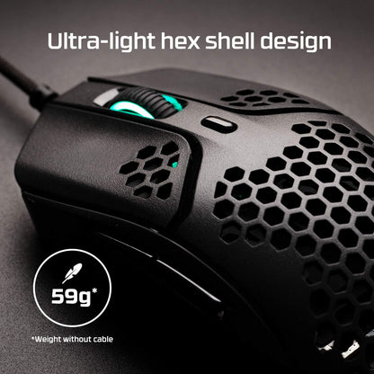 HyperX Pulsefire Haste – Wireless Gaming Mouse – Ultra Lightweight, 61g, 100 Hour Battery Life, 2.4Ghz Wireless, Honeycomb Shell, Hex Design, Up to 16000 DPI, 6 Programmable Buttons – Black, 4P5D7AA