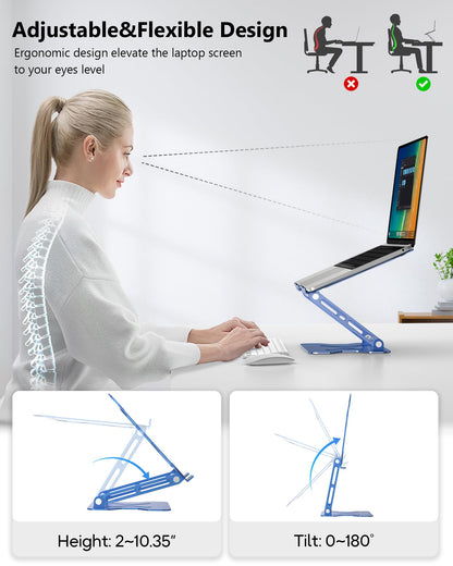 NTMY Adjustable Laptop Stand for Desk,Foldable Laptop Stand,Ergonomic Laptop Riser for MacBook Air Pro, Dell XPS, Acer,Lenovo,HP(10-16'')-Glacier Blue