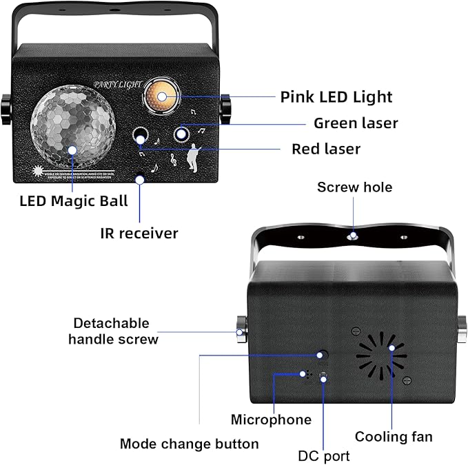 Square Party Lights, 4 Modes Sound Activated DJ Disco Light with Remote & Strobe, USB Powered Dance Stage Lights for Home Party, Birthday, Wedding, Karaoke, KTV, Bar, Club, Halloween Decor