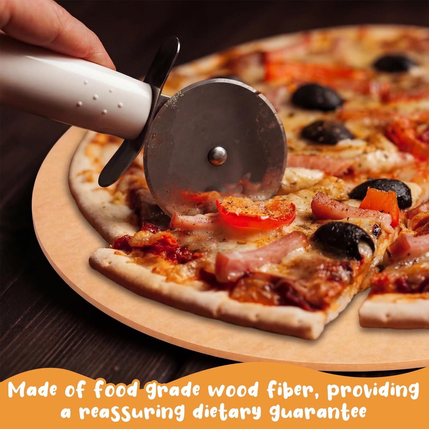 Lounsweer 22" × 18" Round Pizza Board with Handle, Wood Fiber Pizza Peel, Non-slip Cutting & Serving Board, Heavy Duty Wooden Serving Tray for Baking, Charcuterie & Kitchen Use