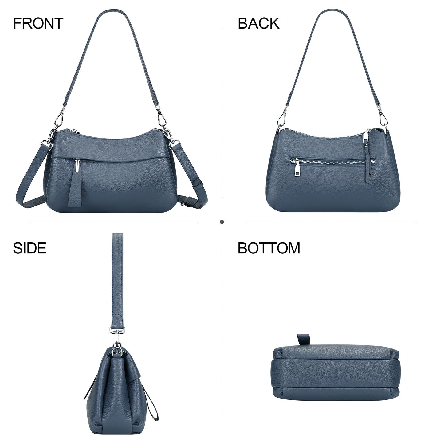 Over Earth Genuine Leather Handbags for Women Crossbody Bag Ladies Shoulder Hobo Purse Small(O111-2E Indigo Blue)