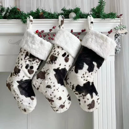 OLLULL Christmas Stockings, Cow Faux Fur Large Xmas Stockings Hanging Ornaments 2 Pack 20 Inch