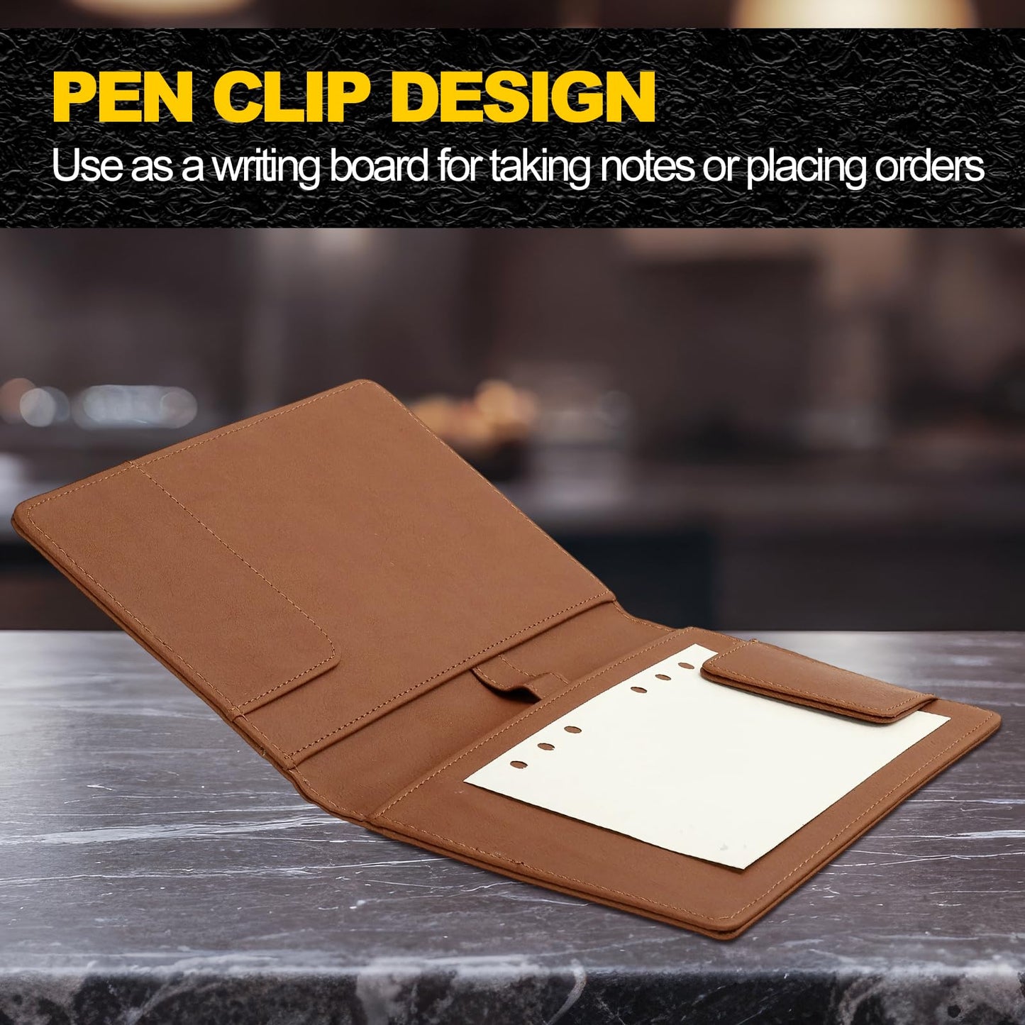 PATIKIL Restaurant Check Presenters, 2Pcs Guest Check Bill Holder with Magnetic Clip PU Leather Check Presenters for Restaurants Waitress Servers Bars, Light Brown