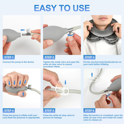 WellSync Inflatable & Adjustable Neck Traction Device with Neck Brace,Portable Cervical Traction Device for Instant Neck Pain Relief,Perfect for Home,Office,and Travel(Gray)
