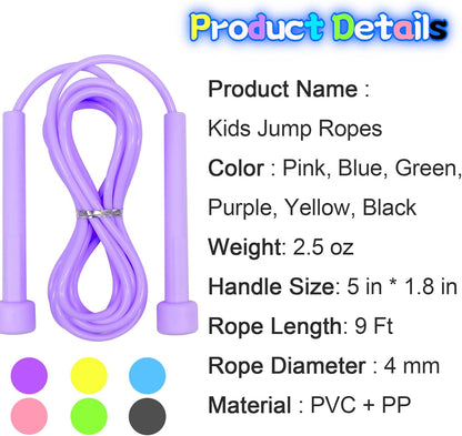 Jump Rope for Kids, 6 Pack Length Adjustable Lightweight Kids Skipping Rope for Children, Students, Boys and Girls Outdoor Sports, Fitness Exercise, Keeping Fit, Workout