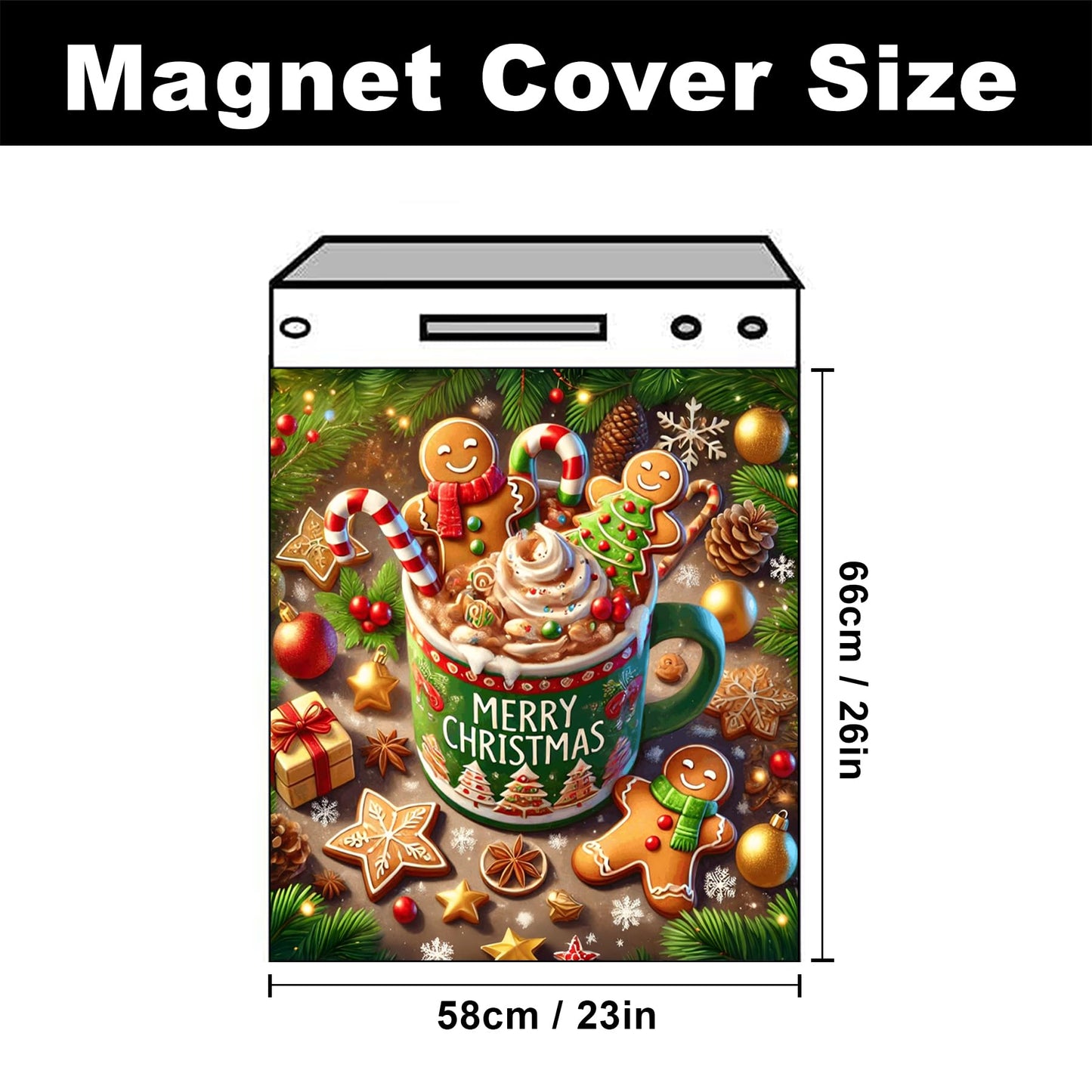 BVBOX Christmas Dishwasher Magnet Cover 23"x26", Reusable Magnetic Refrigerator Covers, Dishwasher Magnets Decorative Cover Fridge Door Skin Panel Stickers (Gingerbread Man Cocoa)