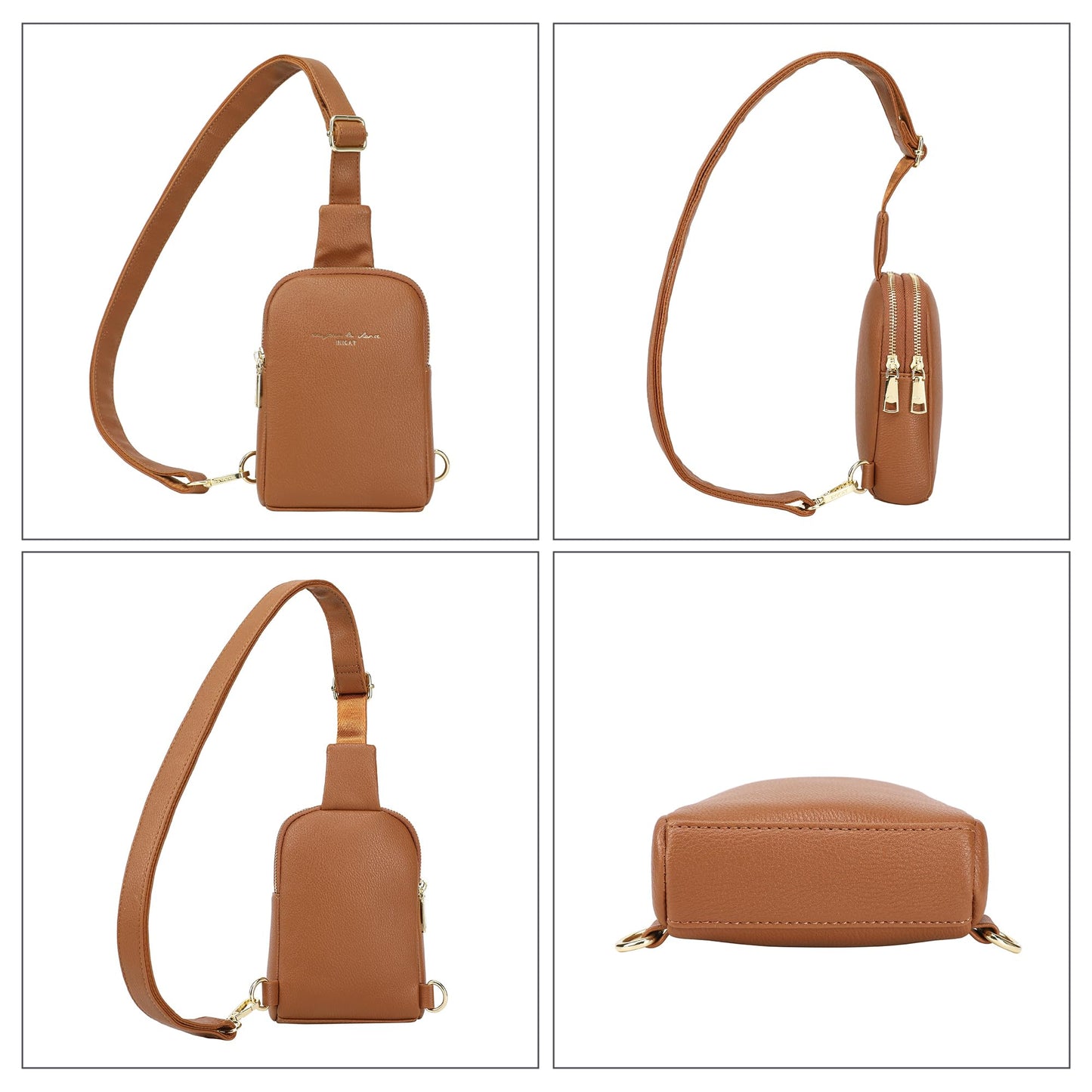 INICAT Women's Small Sling Bag, Lightweight Everyday Vegan Leather Crossbody Purse for Daily Essentials and Travel Light(Brown)